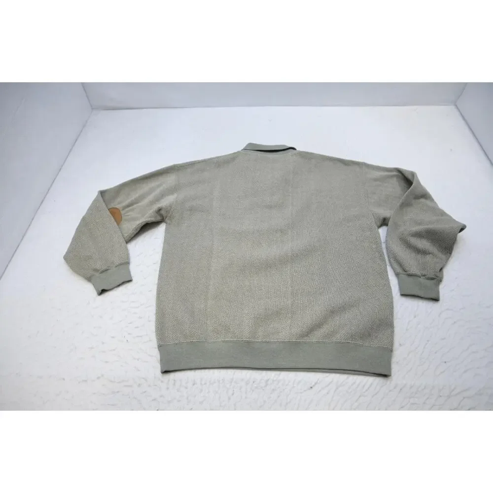 ORVIS Country Leather Elbows Knitted‎ Pullover Polo Sweater Mens Size Large